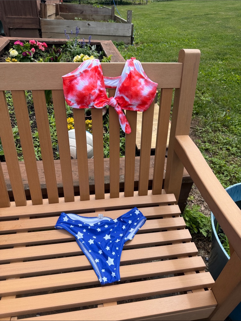 July 4th Americana Bikini NWT size Small - Red Tie-Dye Top & Blue Star Bottom